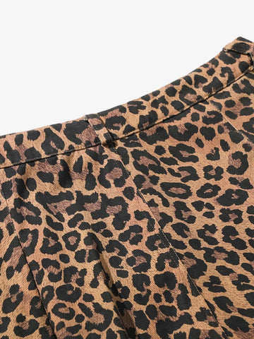 Retro Leopard Print Pleated Pocket Casual Pants 