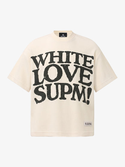 White Oversized Waffle Knit Tee – Love Graphic Relaxed Fit Streetwear