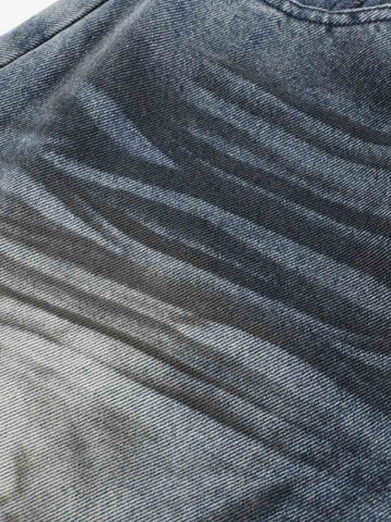 Wrinkle Effect Print Wide Leg Denim Jeans 