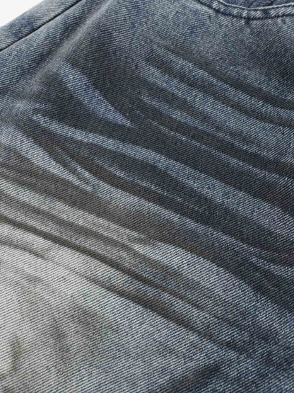 Wrinkle Effect Print Wide Leg Denim Jeans 