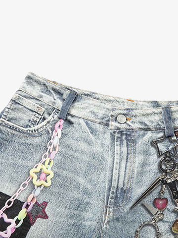 Jeansshorts mit charmantem Grafikdetail