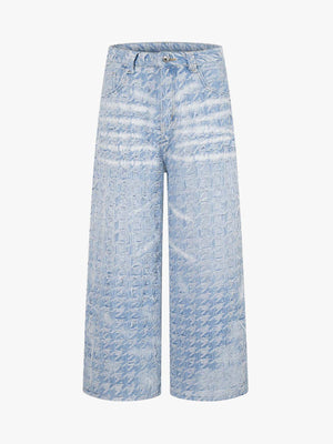 Distressed Frayed Textured Denim Jeans 