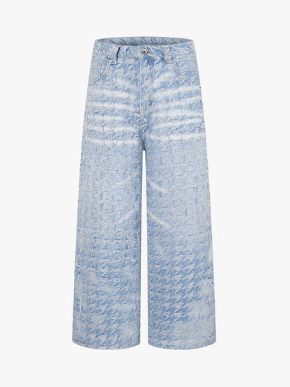 Distressed Frayed Textured Denim Jeans 