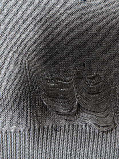 Vintage Spray-Painted Cross Hole Knit Sweater 