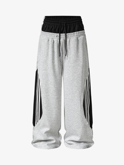 Layered Double-Waistband Wide-Leg Sweatpants 