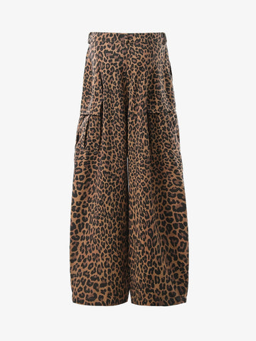 Retro Leopard Print Pleated Pocket Casual Pants 