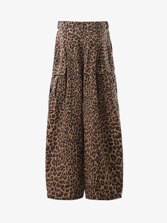 Retro Leopard Print Pleated Pocket Casual Pants 