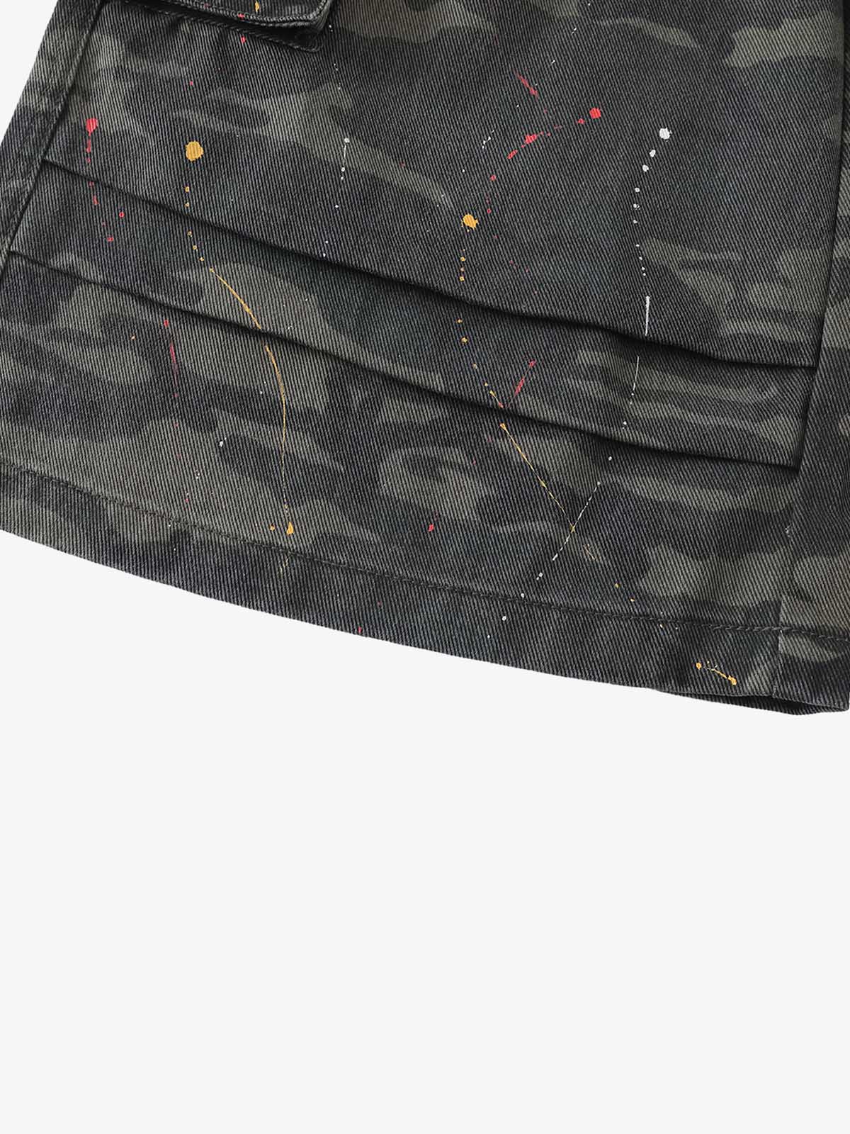 Camo Cargo Shorts with Paint Splatter – Relaxed Fit Utility Streetwear