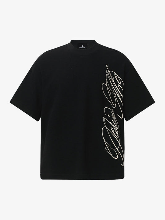 Waffelstrick-T-Shirt mit seitlichem Schriftzug