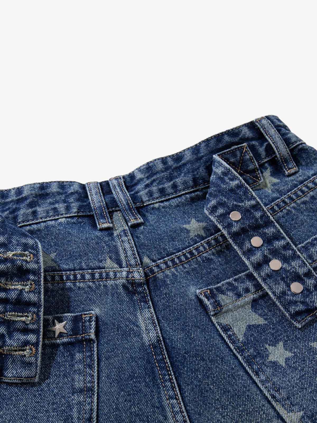 Star Embroidered Denim Shorts with Rivets