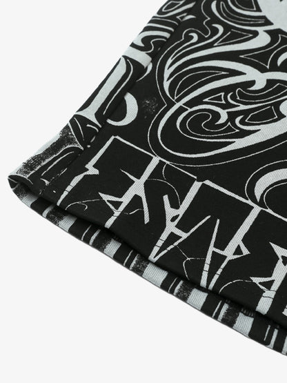 Black & White Graphic Lounge Shorts – Elastic Waist Drawstring Streetwear Shorts