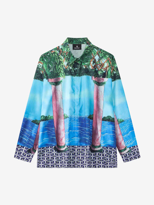 Vintage-Shirt mit römischem Säulenmotiv und Meereslandschaft