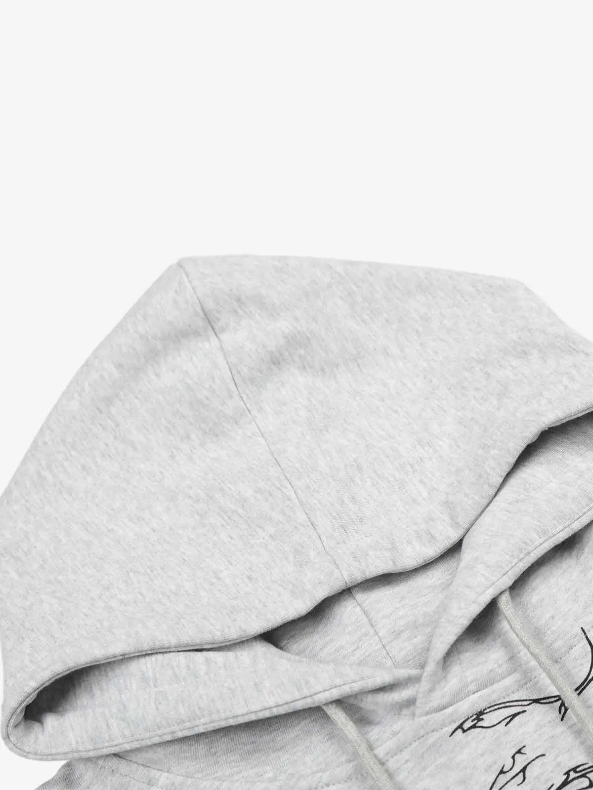 Floral Line Art Studded Pocket Hoodie 
