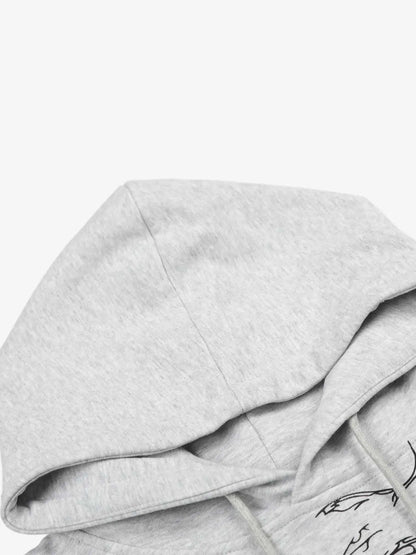Floral Line Art Studded Pocket Hoodie 