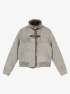 Vintage Suede Faux Fur Lined Buckle Bomber Jacket 