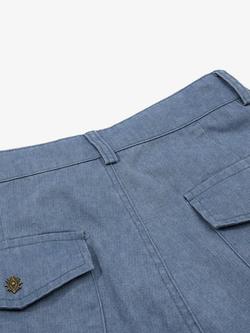 Pleated Panel Curved Leg Cargo Cotton Pants - 2631 