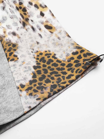 Rhinestone Logo Leopard Patchwork Sweatpants 