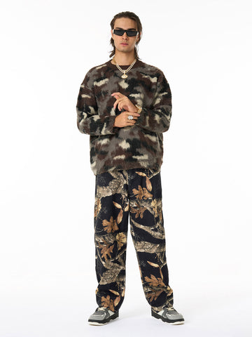 Vintage Washed Distressed Leaf Camouflage Jeans 