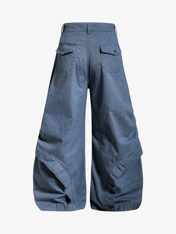 Pleated Panel Curved Leg Cargo Cotton Pants - 2631 