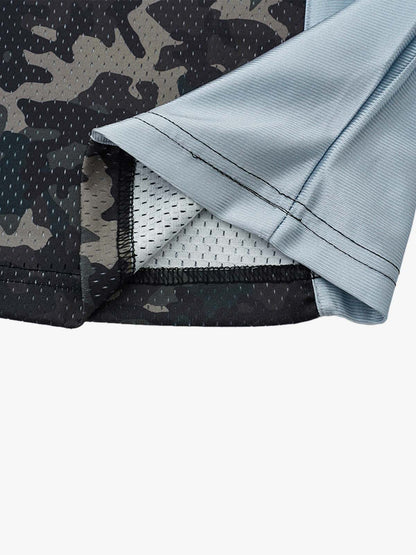 Camo Patchwork Mesh Jersey Sleeve T-Shirt – Oversized Streetwear Tee