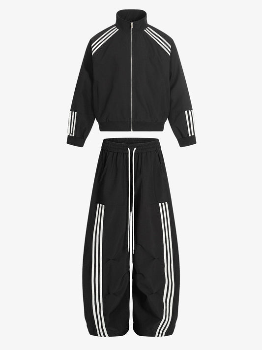 Striped Zip-Up Track Jacket and Wide-Leg Track Pants Set 