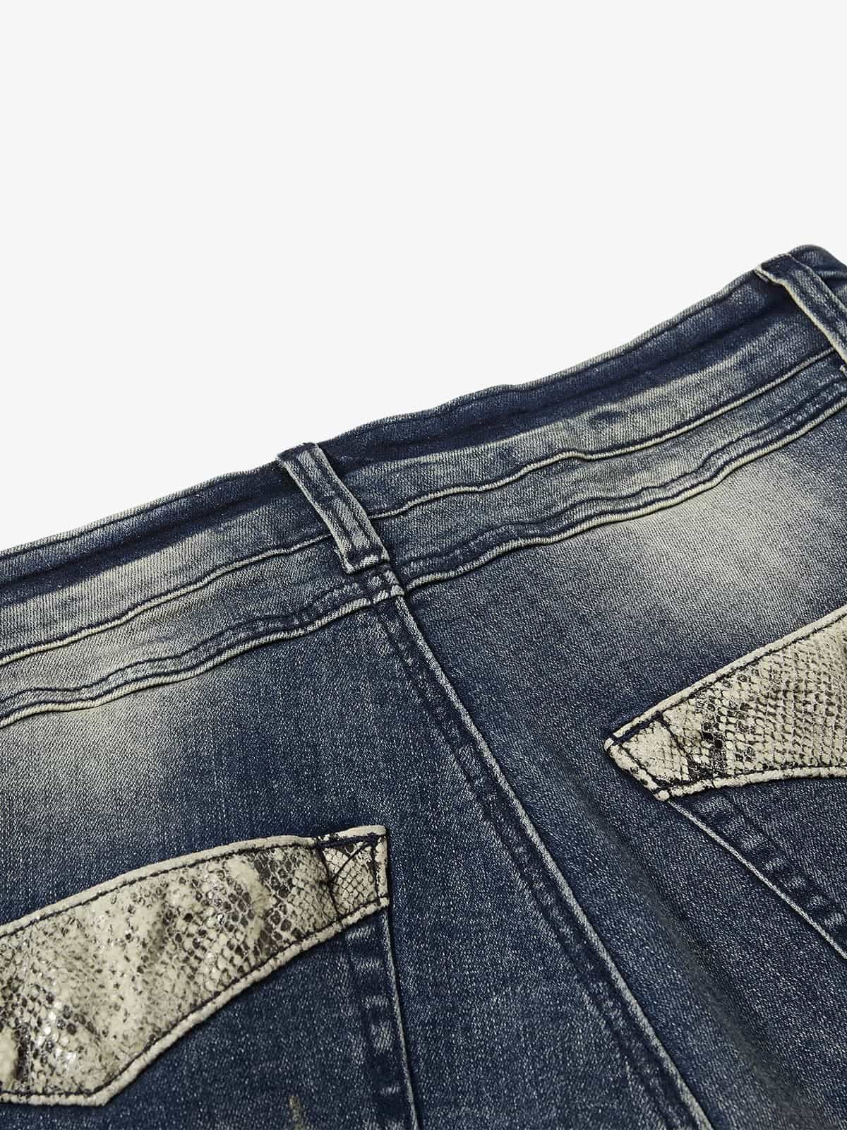 Denim Wide-Leg Flared Jeans with Stud Details for Women 
