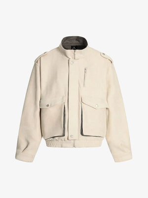 Military-Inspired Utility Shoulder Straps Zip Jacket 