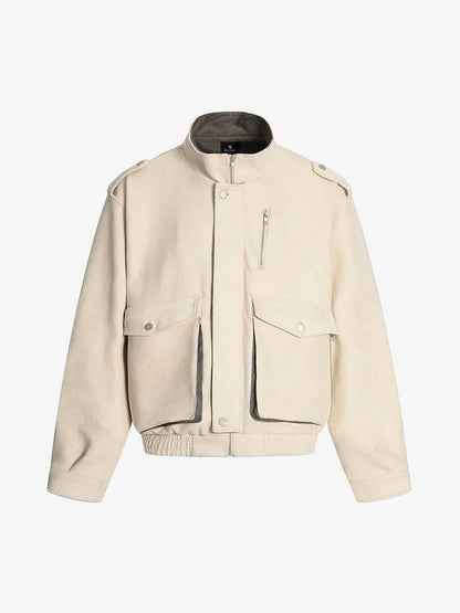 Military-Inspired Utility Shoulder Straps Zip Jacket 