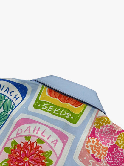 Vintage Seed Packet Camp Collar Boxy Shirt 