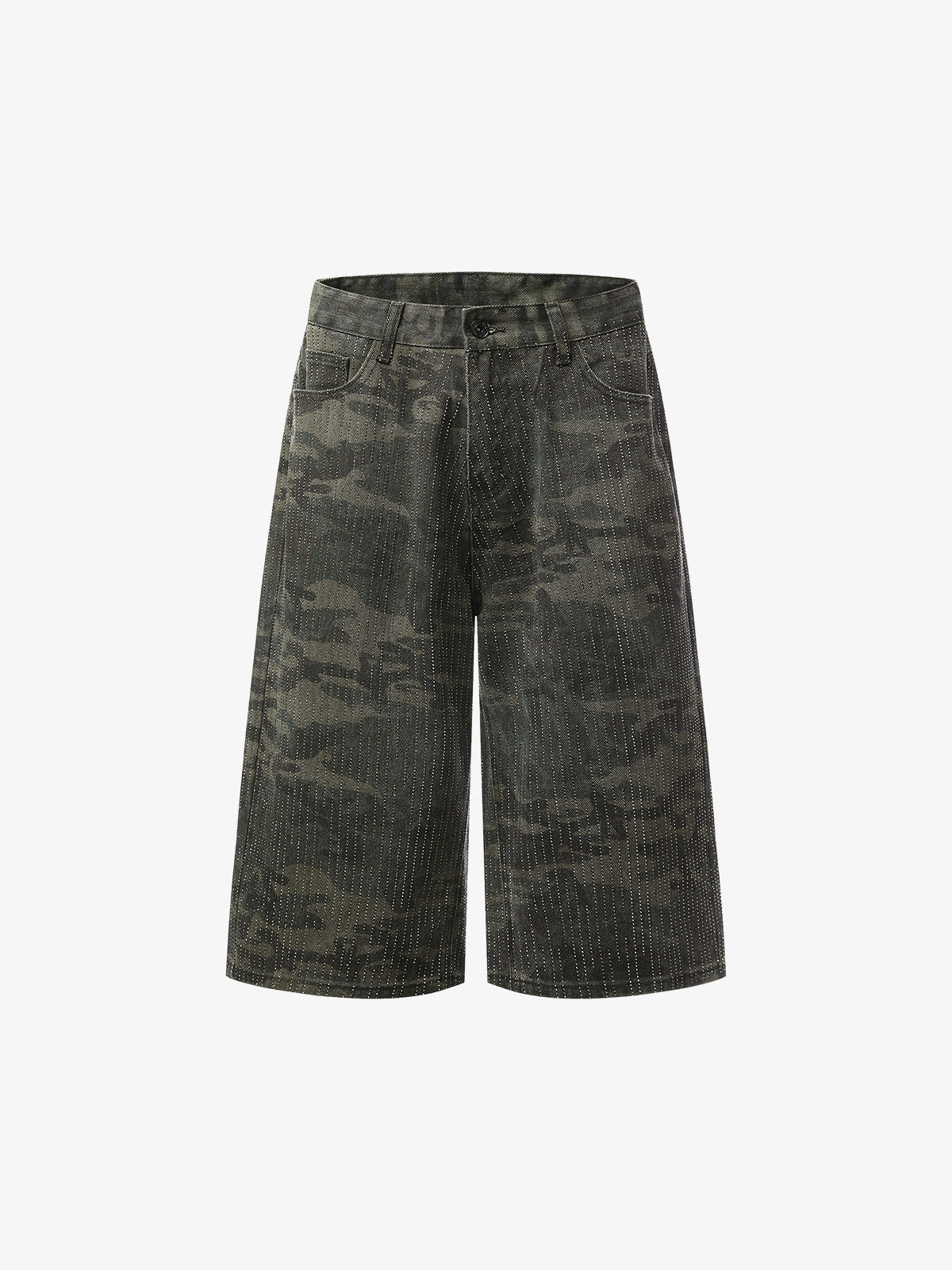 Camouflage-Cargoshorts mit Perforation – Weit geschnittene Utility-Shorts aus Baumwollmischgewebe