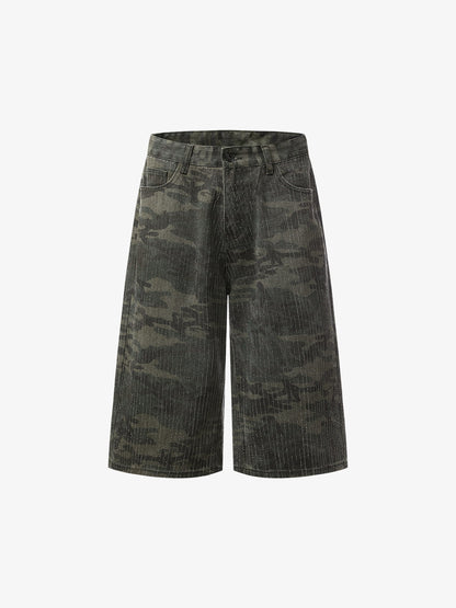 Camouflage-Cargoshorts mit Perforation – Weit geschnittene Utility-Shorts aus Baumwollmischgewebe