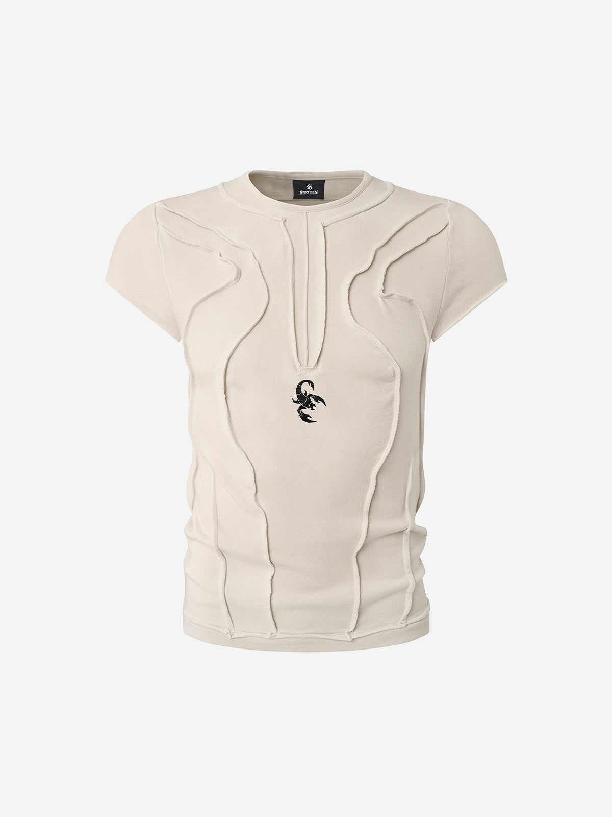 Skorpion-besticktes T-Shirt mit sichtbaren Nähten