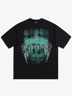 Dark Grid Skull Graphic T-Shirt 