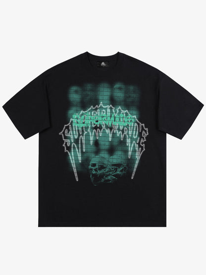 Dark Grid Skull Graphic T-Shirt 
