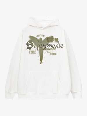Vintage Washed Angel Halo Distressed Letter Graphic Hoodie 