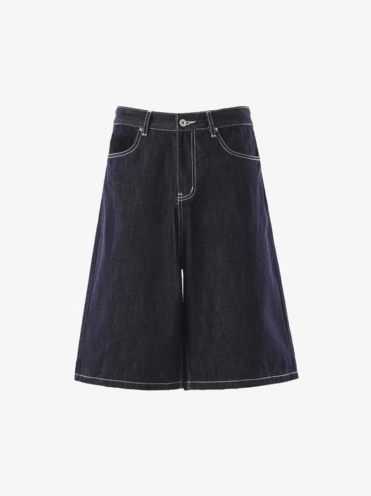 Vintage Denim-Shorts mit weitem Bein und Kontrastnähten