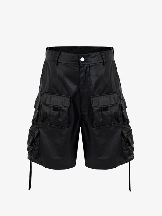 Cargo-Shorts aus Kunstleder mit Kordelzug