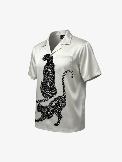 Double Cheetah Graphic Satin Camp Collar Boxy Shirt 