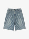 Strassbesetzte Jeans-Bermudas mit Wellenmuster – Helle Waschung, lässige Passform