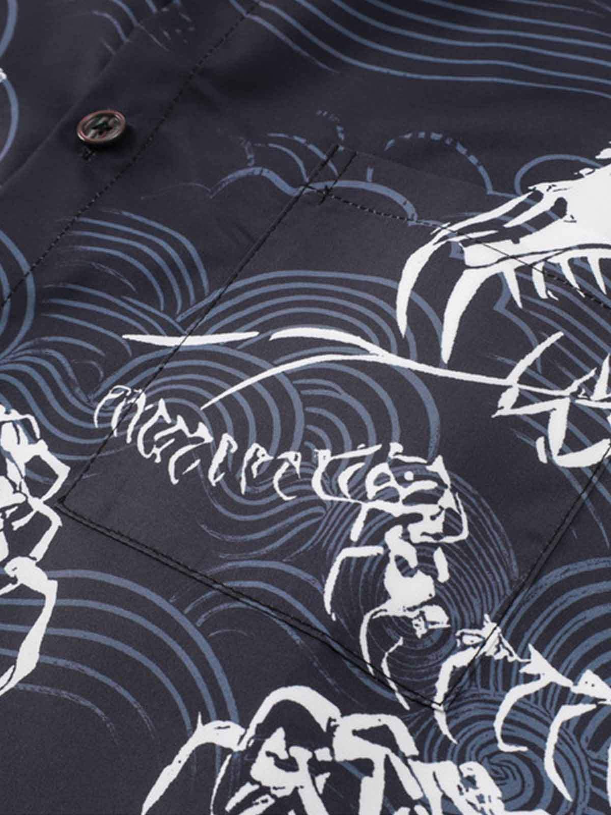 Japanese Wave Dragon Skeleton Camp Collar Boxy Shirt 