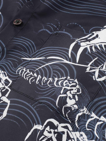 Japanese Wave Dragon Skeleton Camp Collar Boxy Shirt 