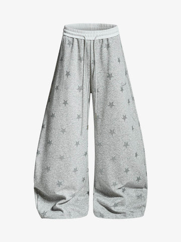 Color-Block Waistband Star Print Pants 