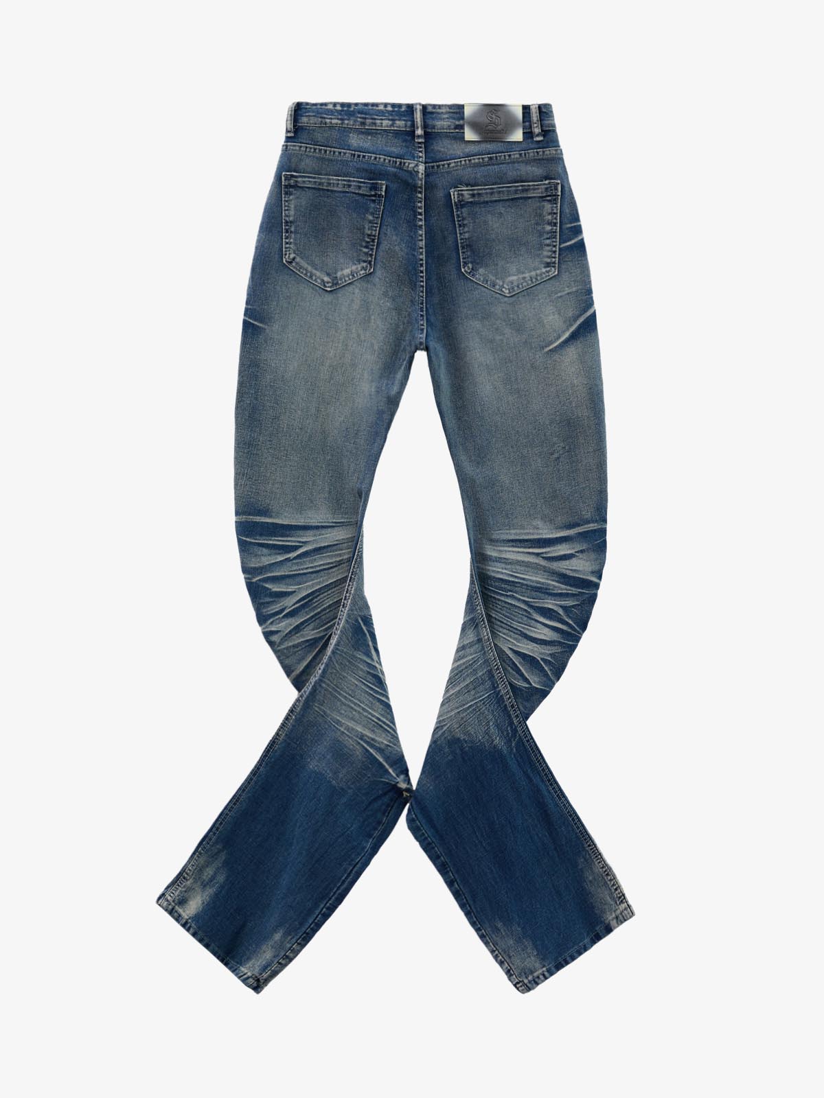 Vintage Distressed Button Fly Ruched Panel Flared Jeans 