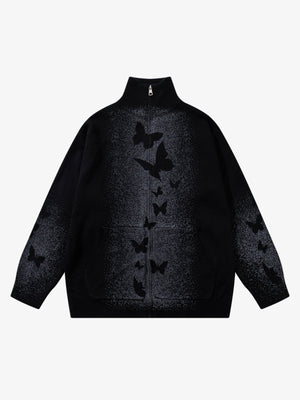 Street Dark Phantom Butterfly Stand-Collar Knit Cardigan Sweater 