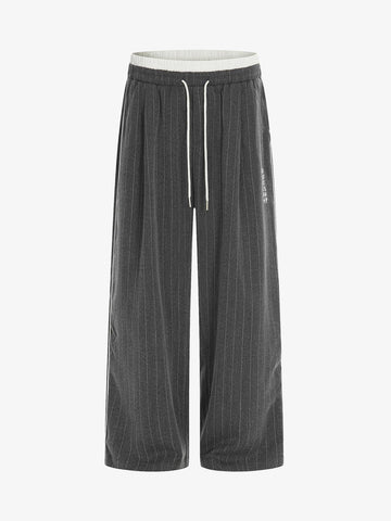 Pinstripe Elastic Waist Wide Leg Pants 