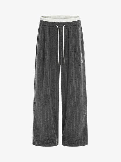 Pinstripe Elastic Waist Wide Leg Pants 