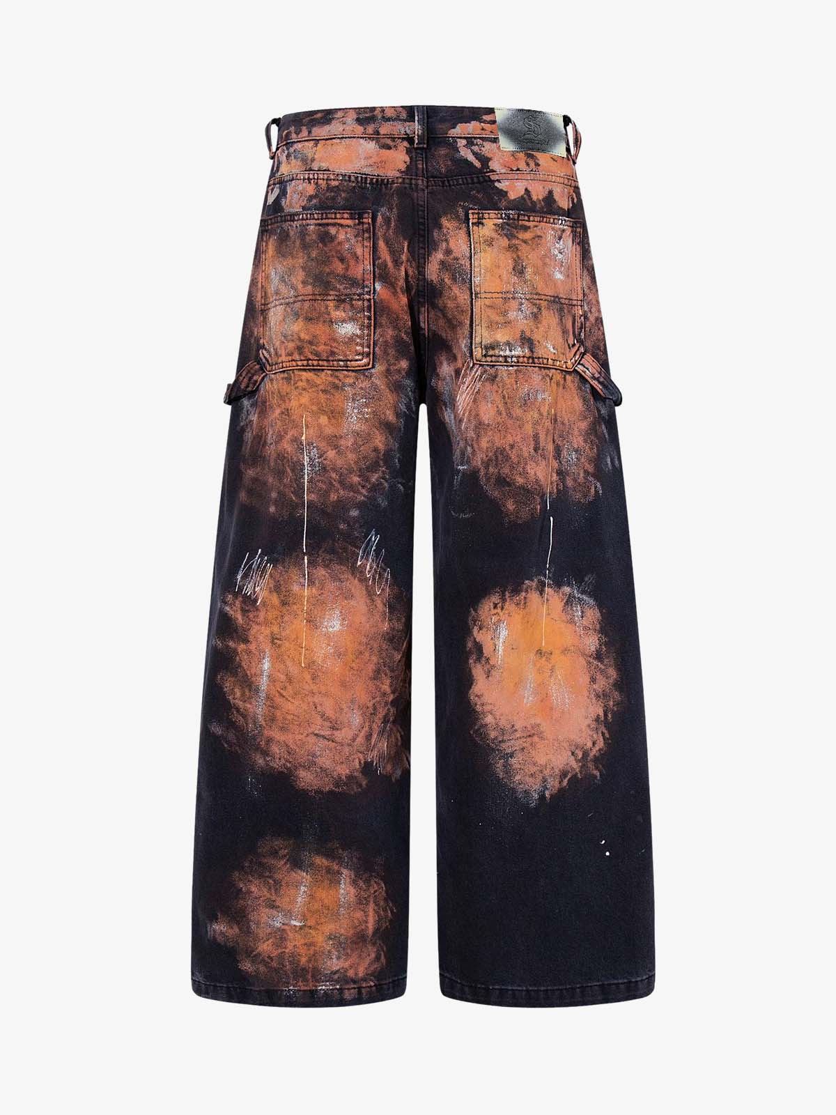 Graffiti Painted Cargo Denim Jeans 