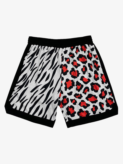 Moisture-Wicking Split Leopard Mixed Sport Shorts 