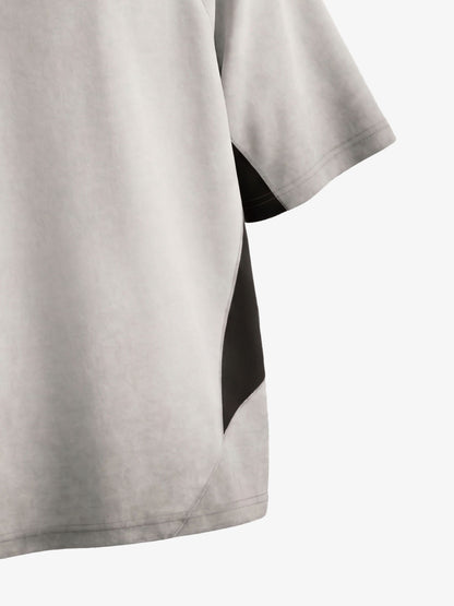 Faux Suede Panel Graphic T-Shirt
