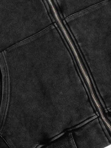 Vintage Washed Panel Construction Zip-Up Hoodie 